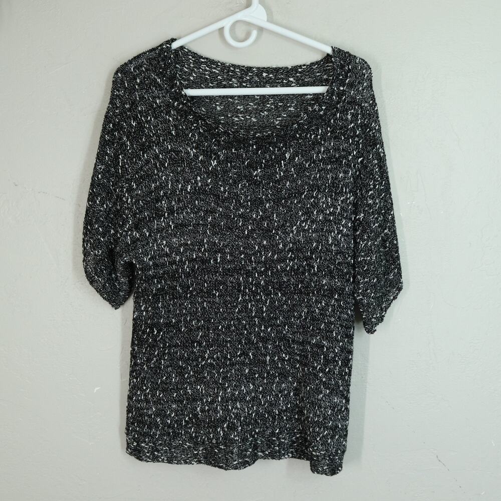 Eileen Fisher Linen Blend Top M Black Chunky Knit Pullover Scoop Neck Dolman
